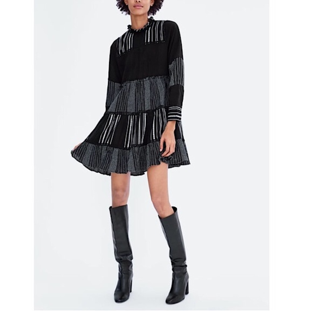NWOT Zara Long Sleeve Dress with Contrasting Embroidery